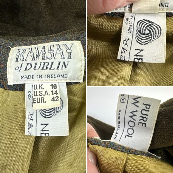 Ramsay of Dublin Wool Blazer Jacket Brown Button Collar Pocket Ireland Women 14 - Picture 16 of 16